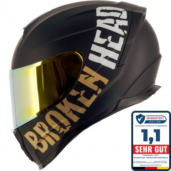 Broken Head BeProud Sport Gold Motorradhelm + Verspiegeltes Visier | Limited Edition