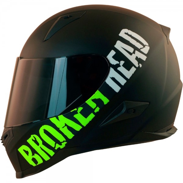 Broken Head BeProud Grün Motorradhelm (Größe XS &amp; L) + Schwarzes Visier