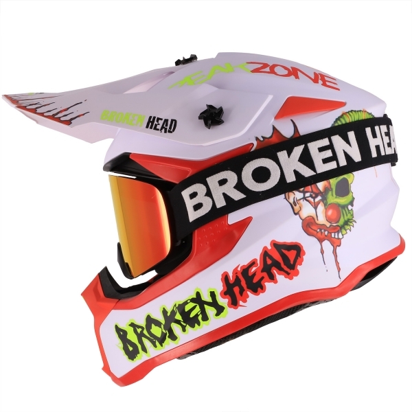Broken Head Crosshelm FreakZone Weiss-Rot + MX-Brille Struggler Rot