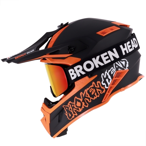 Broken Head Crosshelm Hunter Light Orange + MX-Brille Struggler Mit Magnetglas